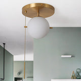 Gidu Mid-Century Pull Chain Ceiling Light Globe Glass Shade Semi Flush Mount Metal in Gold