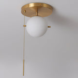 Gidu Mid-Century Pull Chain Ceiling Light Globe Glass Shade Semi Flush Mount Metal in Gold