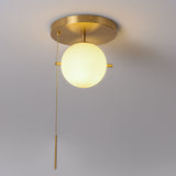 Gidu Mid-Century Pull Chain Ceiling Light Globe Glass Shade Semi Flush Mount Metal in Gold