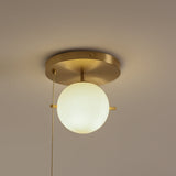 Gidu Mid-Century Pull Chain Ceiling Light Globe Glass Shade Semi Flush Mount Metal in Gold