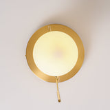 Gidu Mid-Century Pull Chain Ceiling Light Globe Glass Shade Semi Flush Mount Metal in Gold