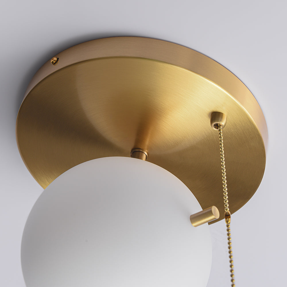 Gidu Mid-Century Pull Chain Ceiling Light Globe Glass Shade Semi Flush Mount Metal in Gold