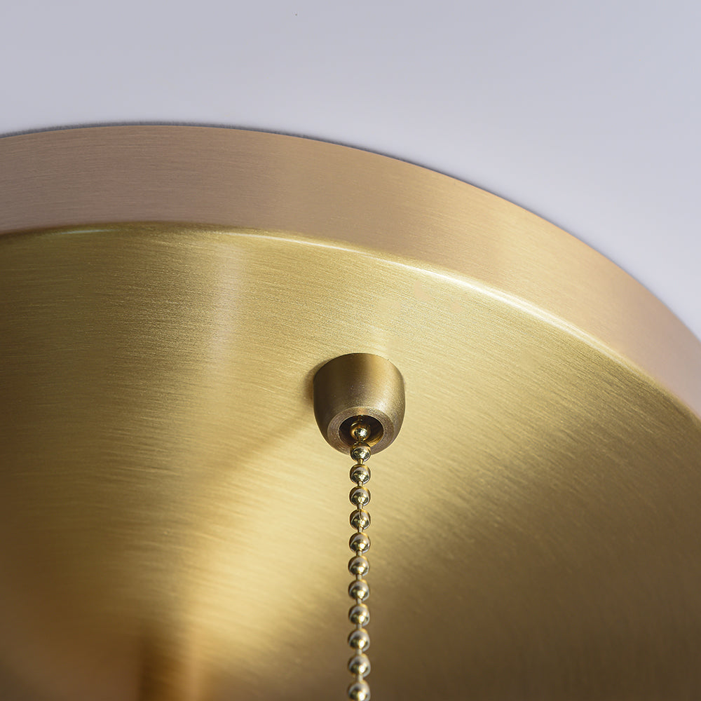 Gidu Mid-Century Pull Chain Ceiling Light Globe Glass Shade Semi Flush Mount Metal in Gold