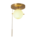 Gidu Mid-Century Pull Chain Ceiling Light Globe Glass Shade Semi Flush Mount Metal in Gold