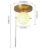 Gidu Mid-Century Pull Chain Ceiling Light Globe Glass Shade Semi Flush Mount Metal in Gold