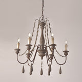 French Country Candle-Style 6-Light Wood Bead Swag 1-Tier Wooden Chandelier Gray