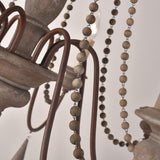 French Country Candle-Style 6-Light Wood Bead Swag 1-Tier Wooden Chandelier Gray