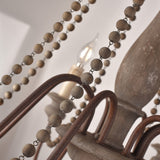 French Country Candle-Style 6-Light Wood Bead Swag 1-Tier Wooden Chandelier Gray