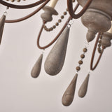 French Country Candle-Style 6-Light Wood Bead Swag 1-Tier Wooden Chandelier Gray