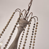 French Country Candle-Style 6-Light Wood Bead Swag 1-Tier Wooden Chandelier Gray