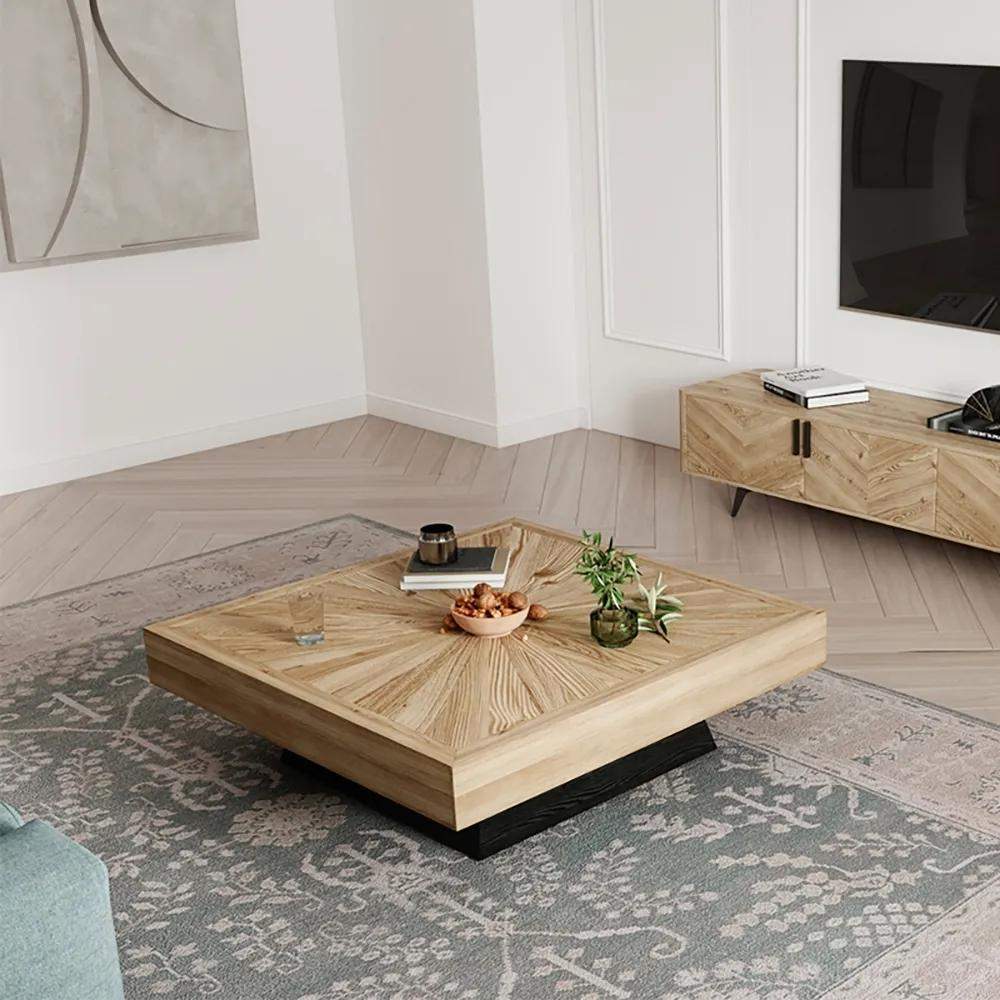 Modern Square Coffee Table with Wooden Top Black & Natural-Richsoul-Coffee Tables,Furniture,Living Room Furniture