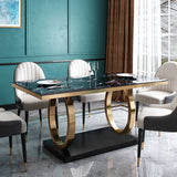 63" Rectangular Faux Marble Dining Table with Stainless Steel Base