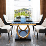 63" Rectangular Faux Marble Dining Table with Stainless Steel Base