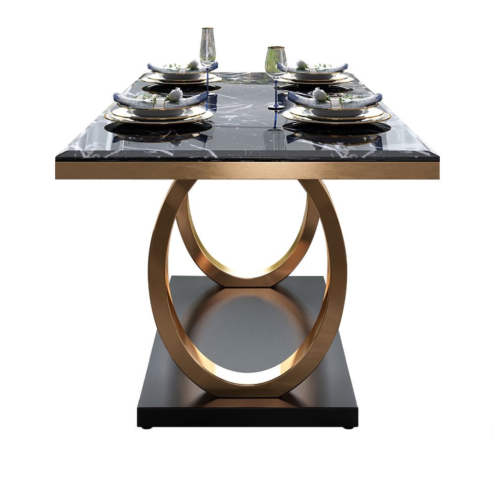 63" Rectangular Faux Marble Dining Table with Stainless Steel Base