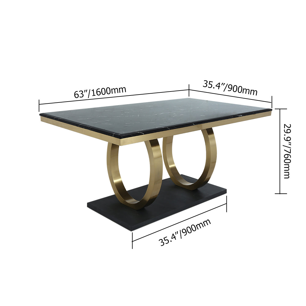 63" Rectangular Faux Marble Dining Table with Stainless Steel Base