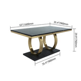 63" Rectangular Faux Marble Dining Table with Stainless Steel Base
