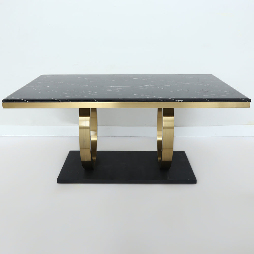 63" Rectangular Faux Marble Dining Table with Stainless Steel Base