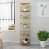 5-Tier Gold Bookshelf Metal Freestanding Narrow Bookcase-Bookcases & Bookshelves,Furniture,Office Furniture