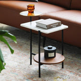 Modern Gold & Walnut & White Wood & Marble End Table with 3 Tiers-Richsoul-End & Side Tables,Furniture,Living Room Furniture