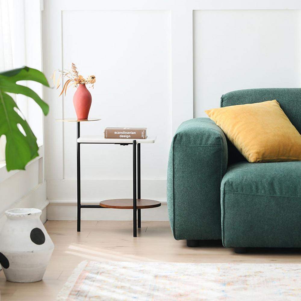 Modern Gold & Walnut & White Wood & Marble End Table with 3 Tiers-Richsoul-End & Side Tables,Furniture,Living Room Furniture