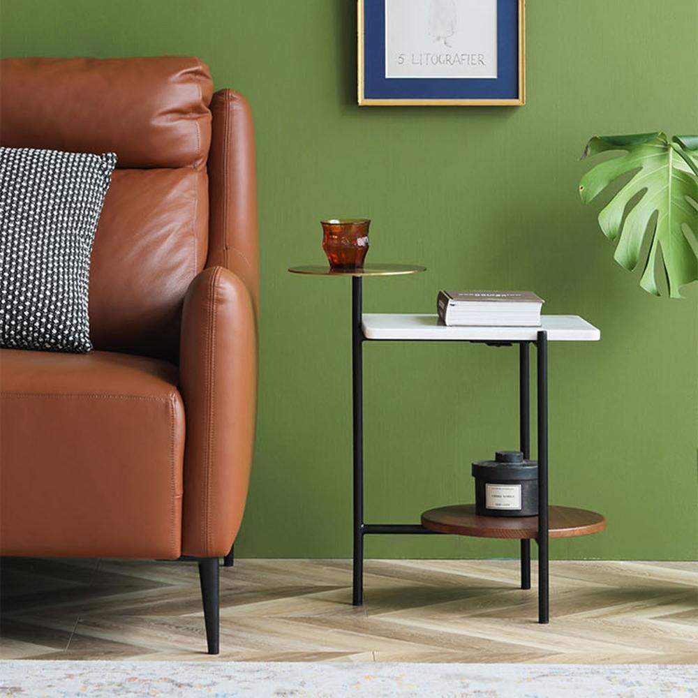 Modern Gold & Walnut & White Wood & Marble End Table with 3 Tiers-Richsoul-End & Side Tables,Furniture,Living Room Furniture