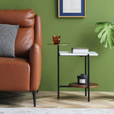 Modern Gold & Walnut & White Wood & Marble End Table with 3 Tiers-Richsoul-End & Side Tables,Furniture,Living Room Furniture