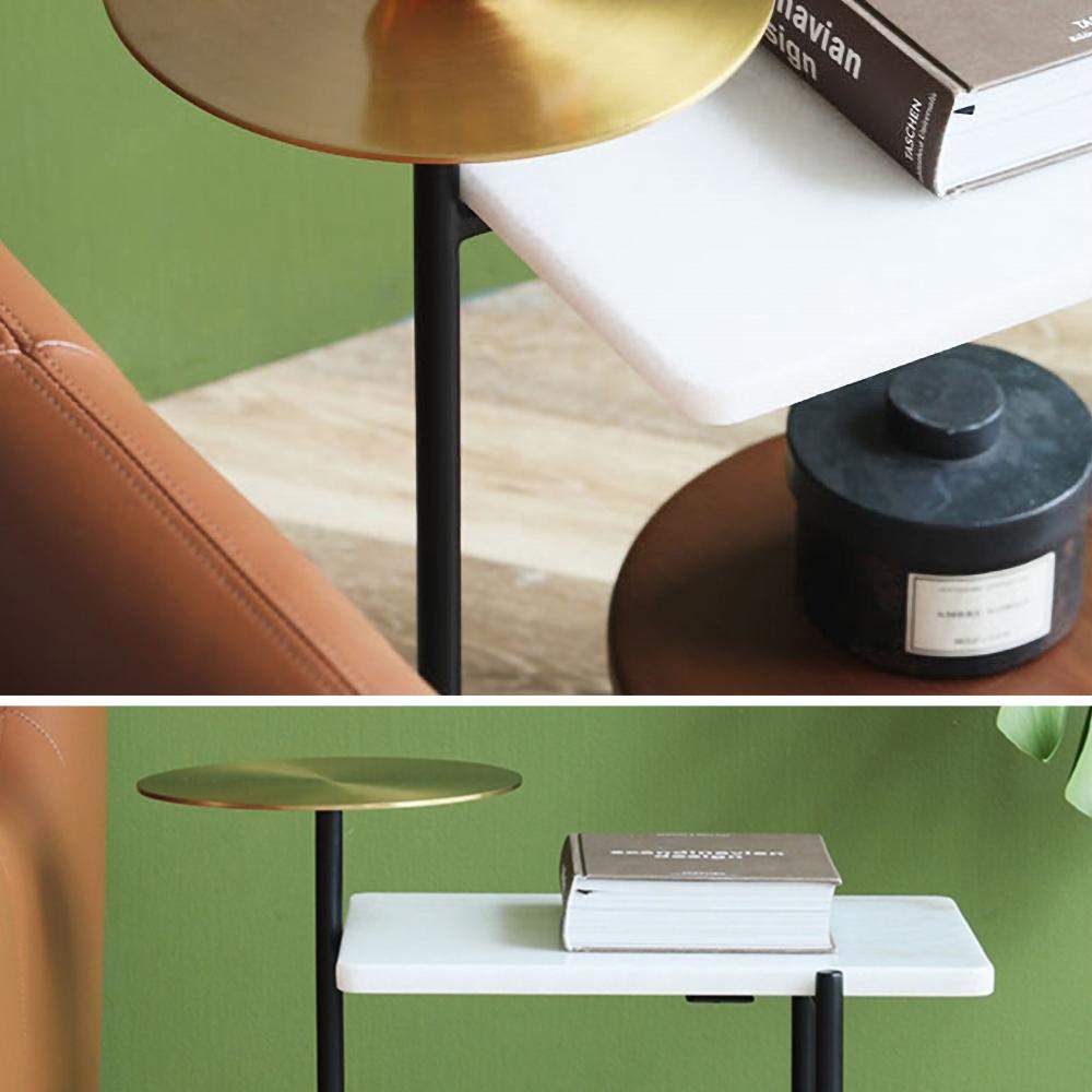 Modern Gold & Walnut & White Wood & Marble End Table with 3 Tiers-Richsoul-End & Side Tables,Furniture,Living Room Furniture