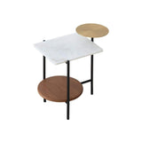 Modern Gold & Walnut & White Wood & Marble End Table with 3 Tiers-Richsoul-End & Side Tables,Furniture,Living Room Furniture