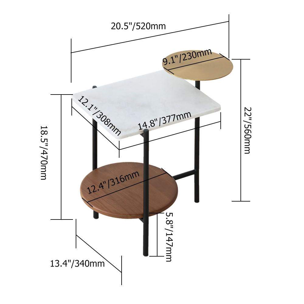 Modern Gold & Walnut & White Wood & Marble End Table with 3 Tiers-Richsoul-End & Side Tables,Furniture,Living Room Furniture