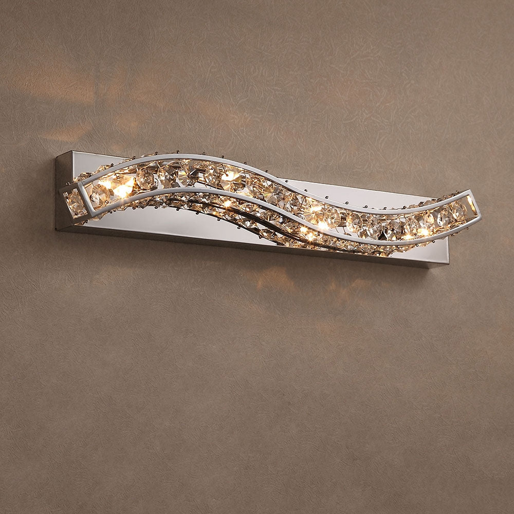 Clear Crystal Metal Base 4-Light Modern Bathroom Wall Sconce in Chrome