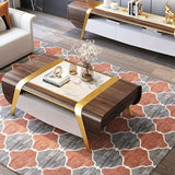 55" Walnut&White Rectangular Coffee Table with Storage 4 Drawers White Faux Marble Top-Richsoul-Coffee Tables,Furniture,Living Room Furniture
