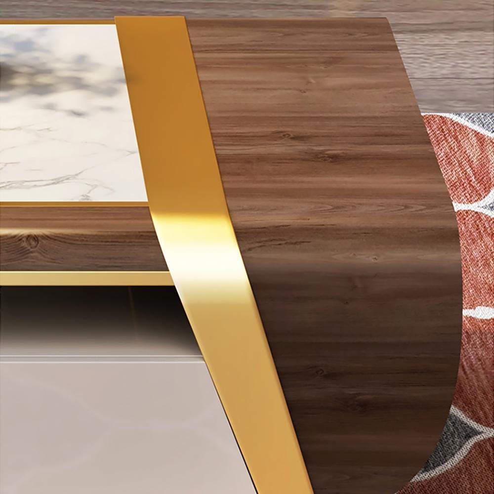 55" Walnut&White Rectangular Coffee Table with Storage 4 Drawers White Faux Marble Top-Richsoul-Coffee Tables,Furniture,Living Room Furniture