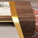 55" Walnut&White Rectangular Coffee Table with Storage 4 Drawers White Faux Marble Top-Richsoul-Coffee Tables,Furniture,Living Room Furniture