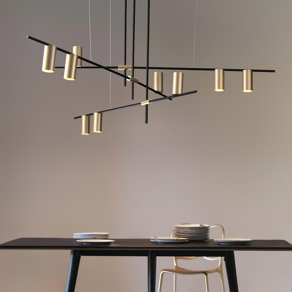 Modern Nordic Gold Cylinder Adjustable Black Branch 9-Light Pendant Light