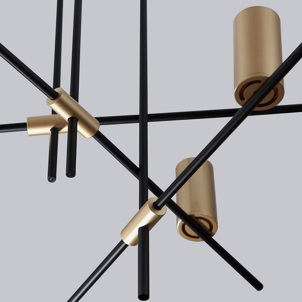 Modern Nordic Gold Cylinder Adjustable Black Branch 9-Light Pendant Light