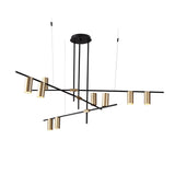 Modern Nordic Gold Cylinder Adjustable Black Branch 9-Light Pendant Light
