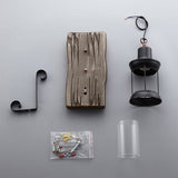 Industrial Cottage Style Metal Clear Glass Lantern 1-Light Wall Light & Wood Backplate