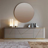 Mueble para TV Janice gris con cajón y estantes Consola multimedia dorada para televisores