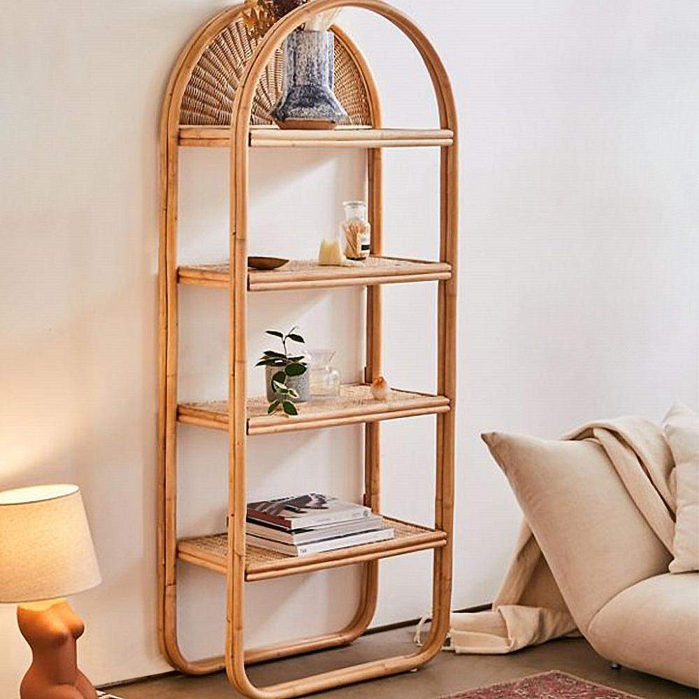 4-Tier Natual Rattan Bookshelf Magazine Holder Office Bookcase with Open Storage-Bookcases & Bookshelves,Furniture,Office Furniture