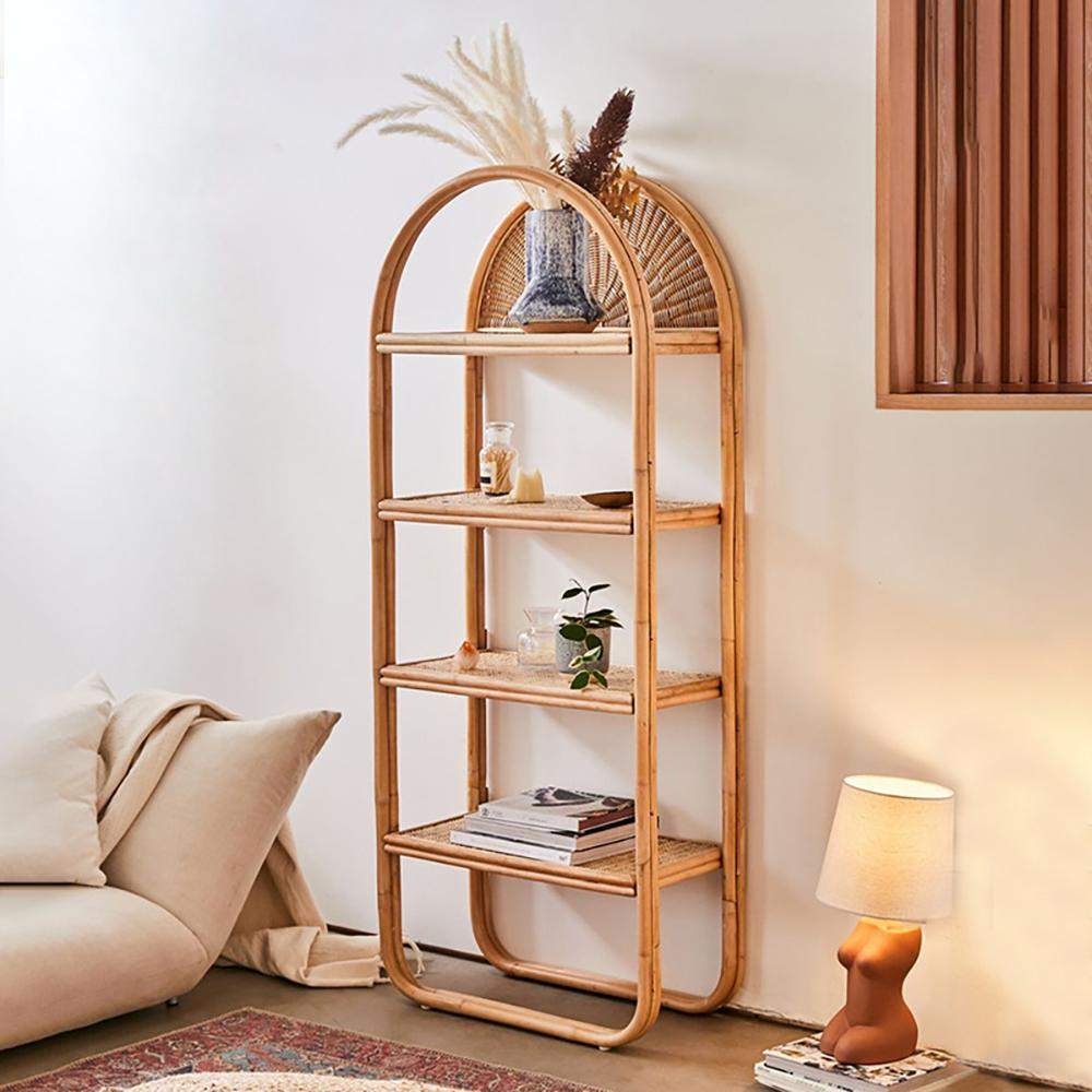 4-Tier Natual Rattan Bookshelf Magazine Holder Office Bookcase with Open Storage-Bookcases & Bookshelves,Furniture,Office Furniture