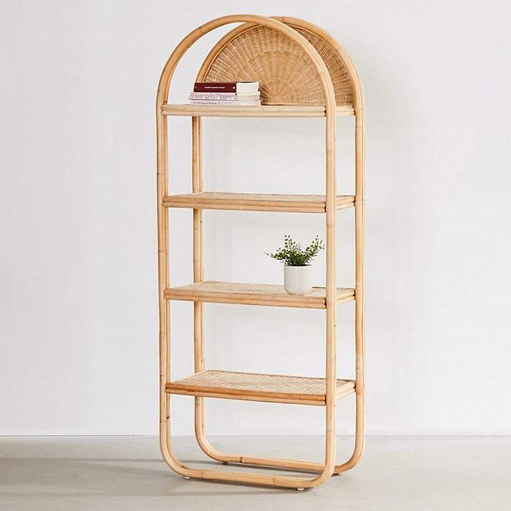 4-Tier Natual Rattan Bookshelf Magazine Holder Office Bookcase with Open Storage-Bookcases & Bookshelves,Furniture,Office Furniture