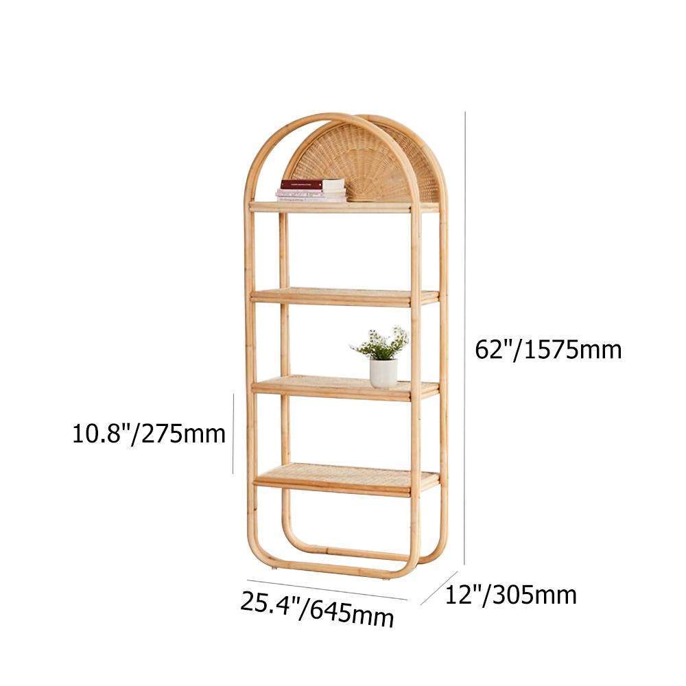 4-Tier Natual Rattan Bookshelf Magazine Holder Office Bookcase with Open Storage-Bookcases & Bookshelves,Furniture,Office Furniture