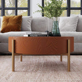 Retro Round Coffee Table with Solid Wood Tabletop Metal Legs