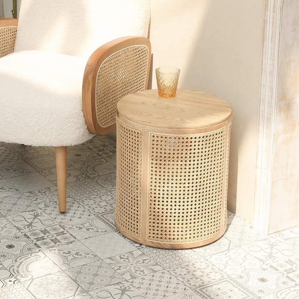 Modern Round End Table with Storage Rattan Side Table-Richsoul-End & Side Tables,Furniture,Living Room Furniture