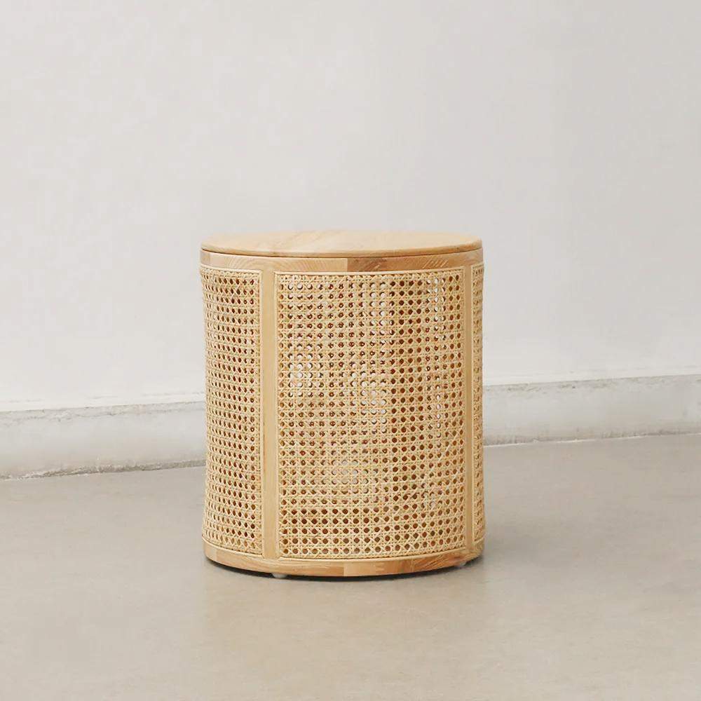 Modern Round End Table with Storage Rattan Side Table-Richsoul-End & Side Tables,Furniture,Living Room Furniture