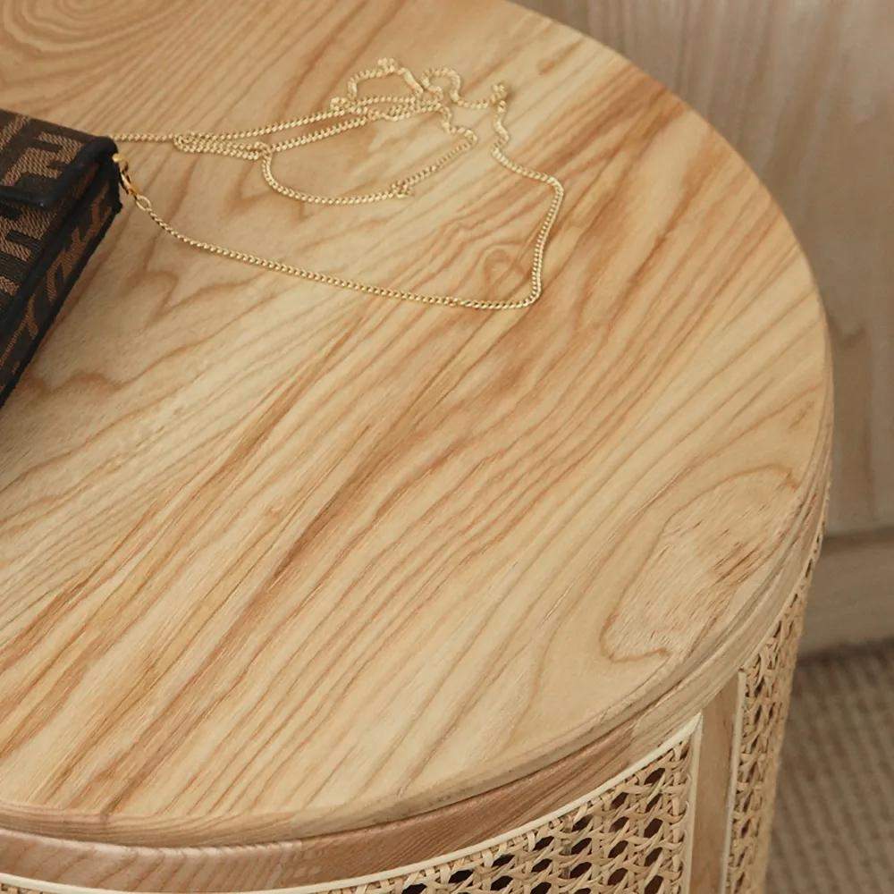 Modern Round End Table with Storage Rattan Side Table-Richsoul-End & Side Tables,Furniture,Living Room Furniture