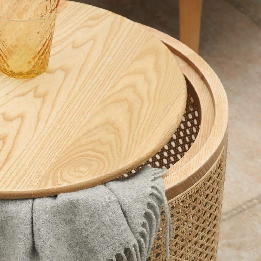 Modern Round End Table with Storage Rattan Side Table-Richsoul-End & Side Tables,Furniture,Living Room Furniture