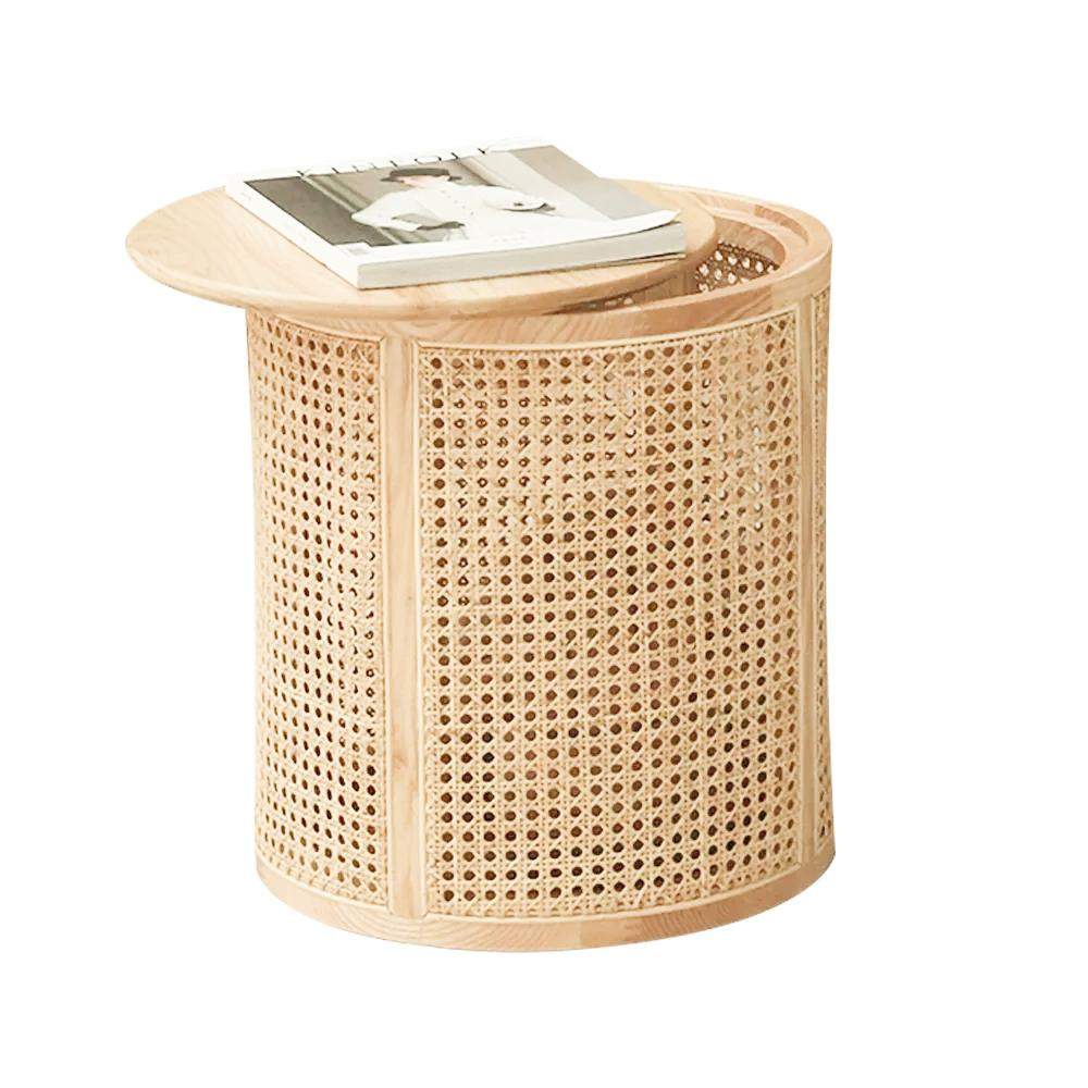 Modern Round End Table with Storage Rattan Side Table-Richsoul-End & Side Tables,Furniture,Living Room Furniture