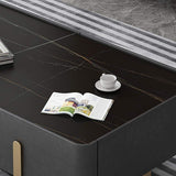 Modern Coffee Table with Storage Balck Stone Top & Gold Stainless Steel Trestle-Coffee Tables,Furniture,Living Room Furniture