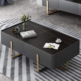Modern Coffee Table with Storage Balck Stone Top & Gold Stainless Steel Trestle-Coffee Tables,Furniture,Living Room Furniture